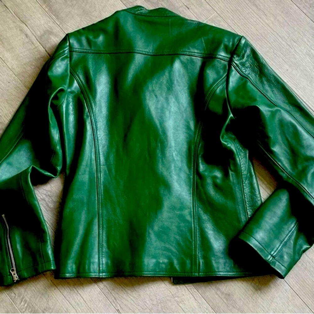 💚Genuine Leather biker jacket gorgeous green 💚💚💚Roxa